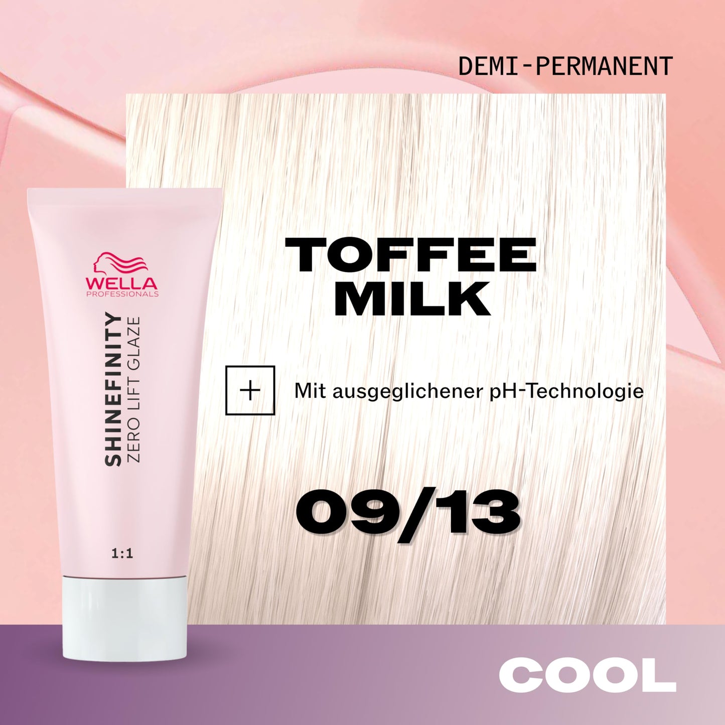 Wella Professionals Shinefinity Glaze - hair-friendly tint - demi-permanent, pH-neutral & without ammonia - for natural shine up to 20 hair washes - vegan - 09/13 Cool Toffee Milk - 60ml - 4064666057057