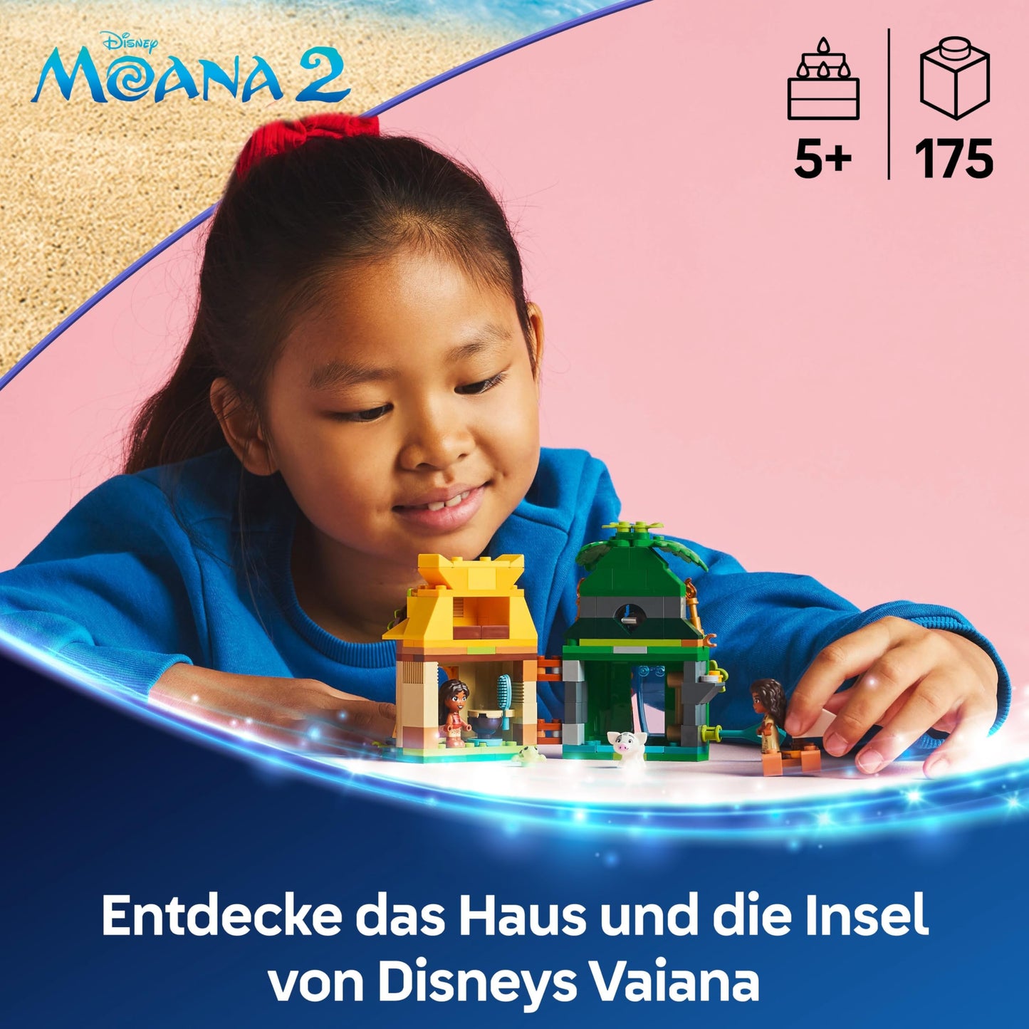 LEGO ǀ Disney Moana 2: Moana's Island Fun - Toy with 2 minifigures, a playhouse, a water slide & accessories - children's play set - birthday gift for girls aged 5 and over - 43260