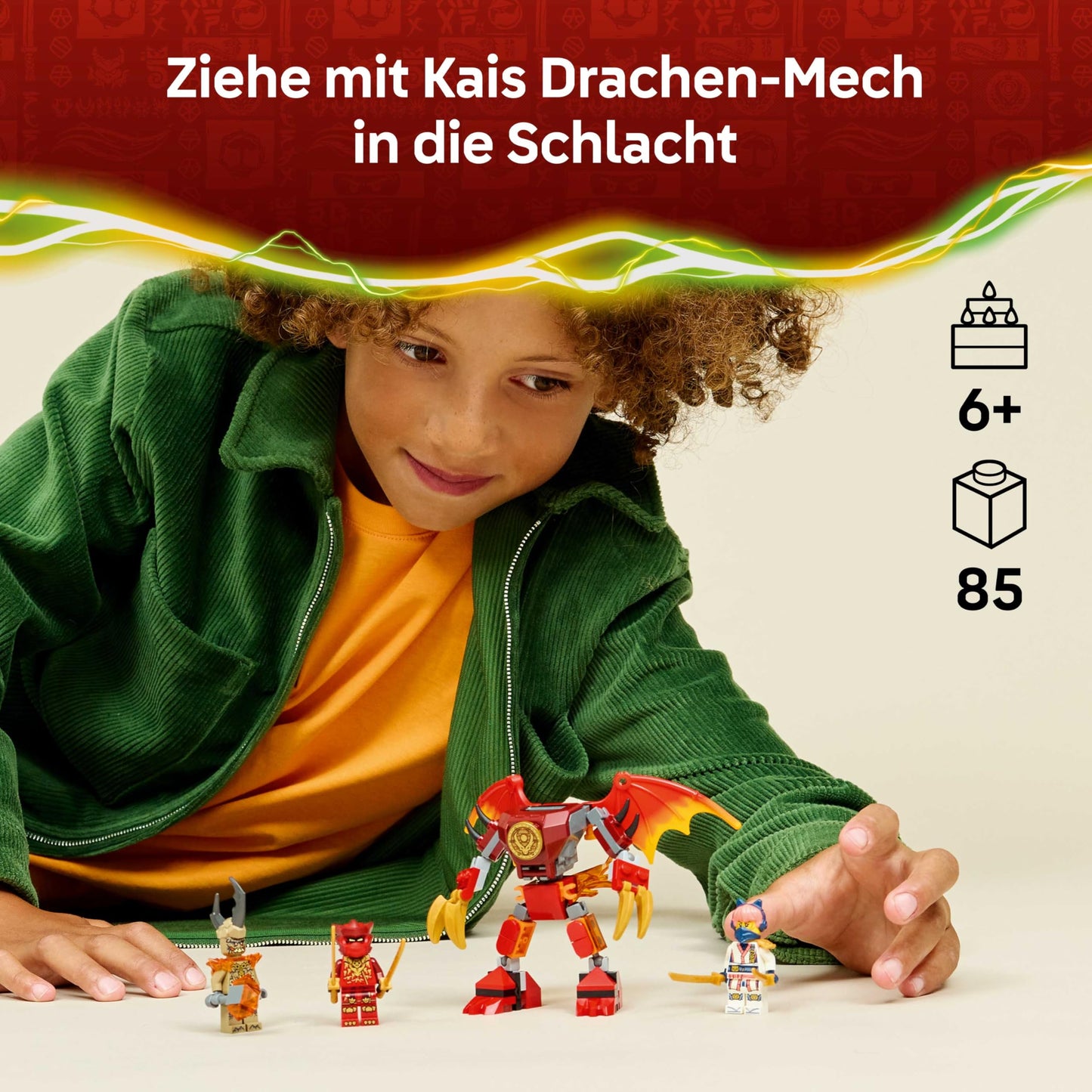 LEGO NINJAGO Kai's Dragon Mech Battle Set - Ninja toy for boys and girls - model building with action figure, 3 minifigures and katanas - gift for children aged 6 and over - 71851