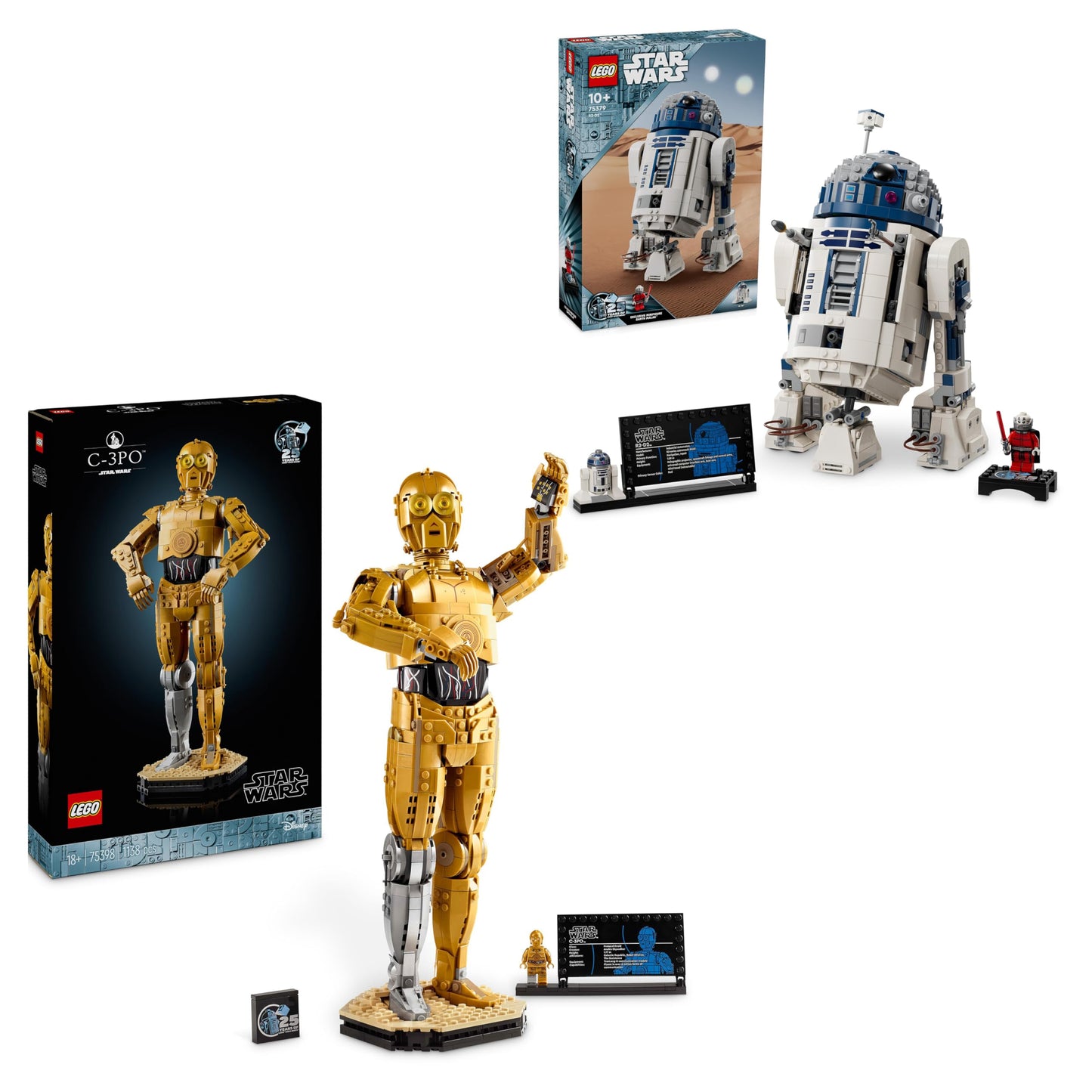 LEGO Star Wars Droid Bundle - Includes C-3PO (75398) and R2-D2 (75379) sets of figures - Building sets for display - Birthday gift for fans
