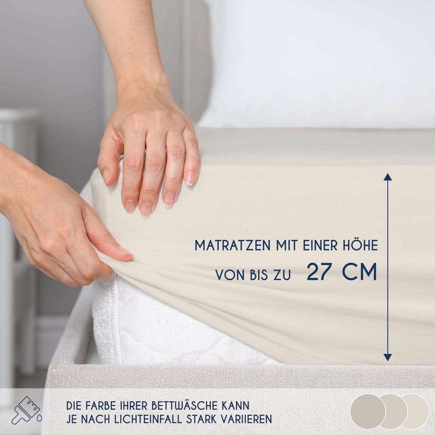 Dreamzie - fitted sheet 200x200cm - cotton Oeko Tex certified - beige - 100% jersey fitted sheet 200x200 - DHC_200x200_Bg_2