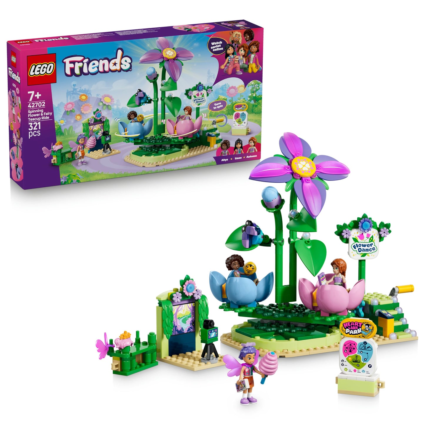 LEGO Friends fairy cup carousel with flower decoration - toy with 3 minifigures, photo booth & accessories - children's room decoration - gift idea for girls aged 7 and over - 42702