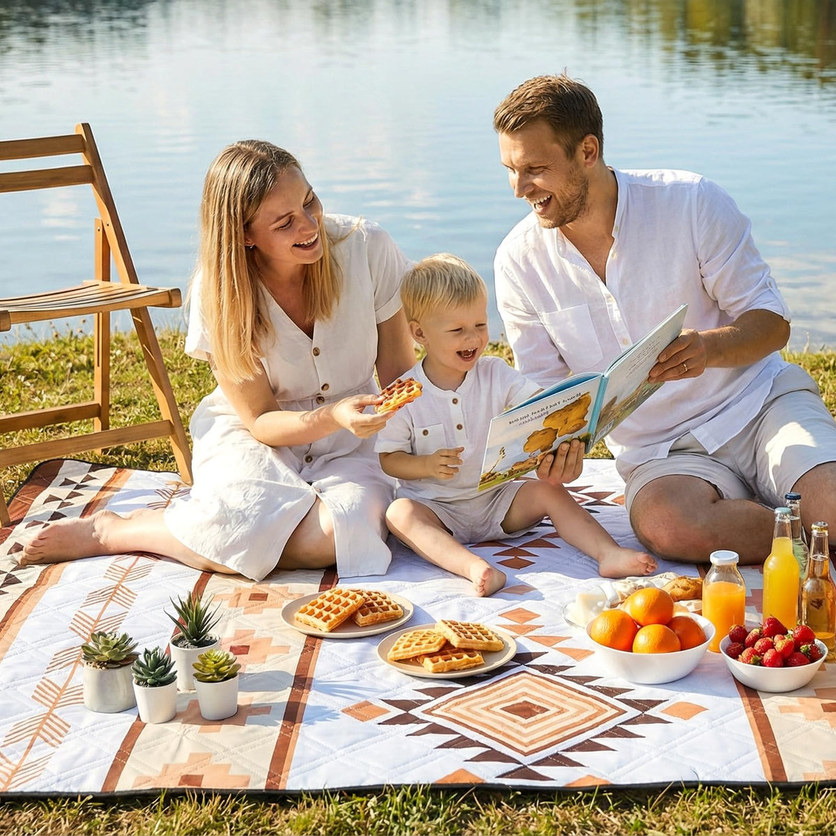 Pătură de picnic Sekey Boho Impermeabilă 200 x 200 cm Pătură de plajă fără nisip | Structură căptușită, cu trei straturi, bază impermeabilă PEVA, curea de transport cu cureaua de cravată, potrivită pentru picnic, camping, plajă - PM22