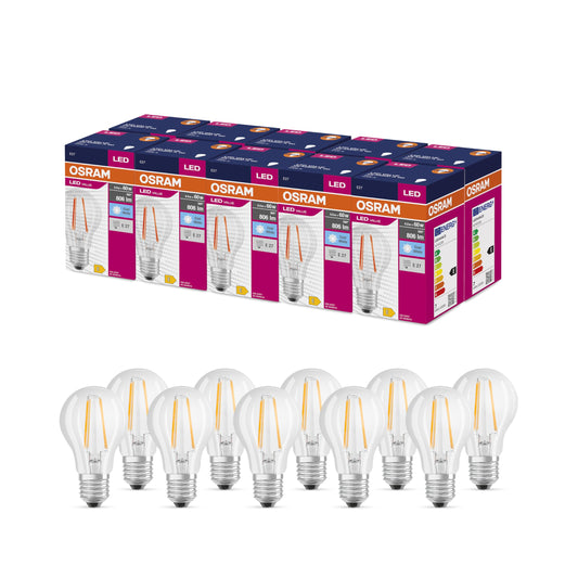 Osram LED Star Value Classic A60 LED bulb for E27 socket, bulb shape, FIL, 806 lumens, cool white (4000K), replacement for traditional 60W incandescent bulbs, non-dimmable, pack of 10 - 4058075288652