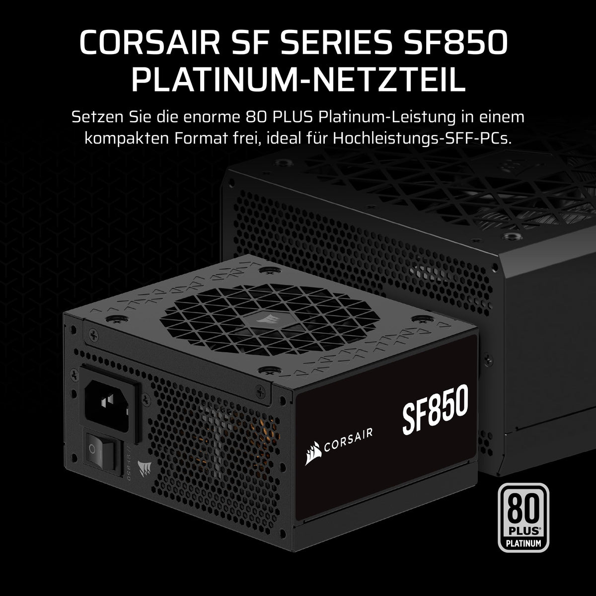 CORSAIR SF850 (2024) Fully Modular Quiet 80 PLUS Platinum ATX Power Supply – ATX 3.1 Compatible – PCIe 5.1 Ready – SFX-to-ATX Bracket Included – Black - CP-9020256-EU