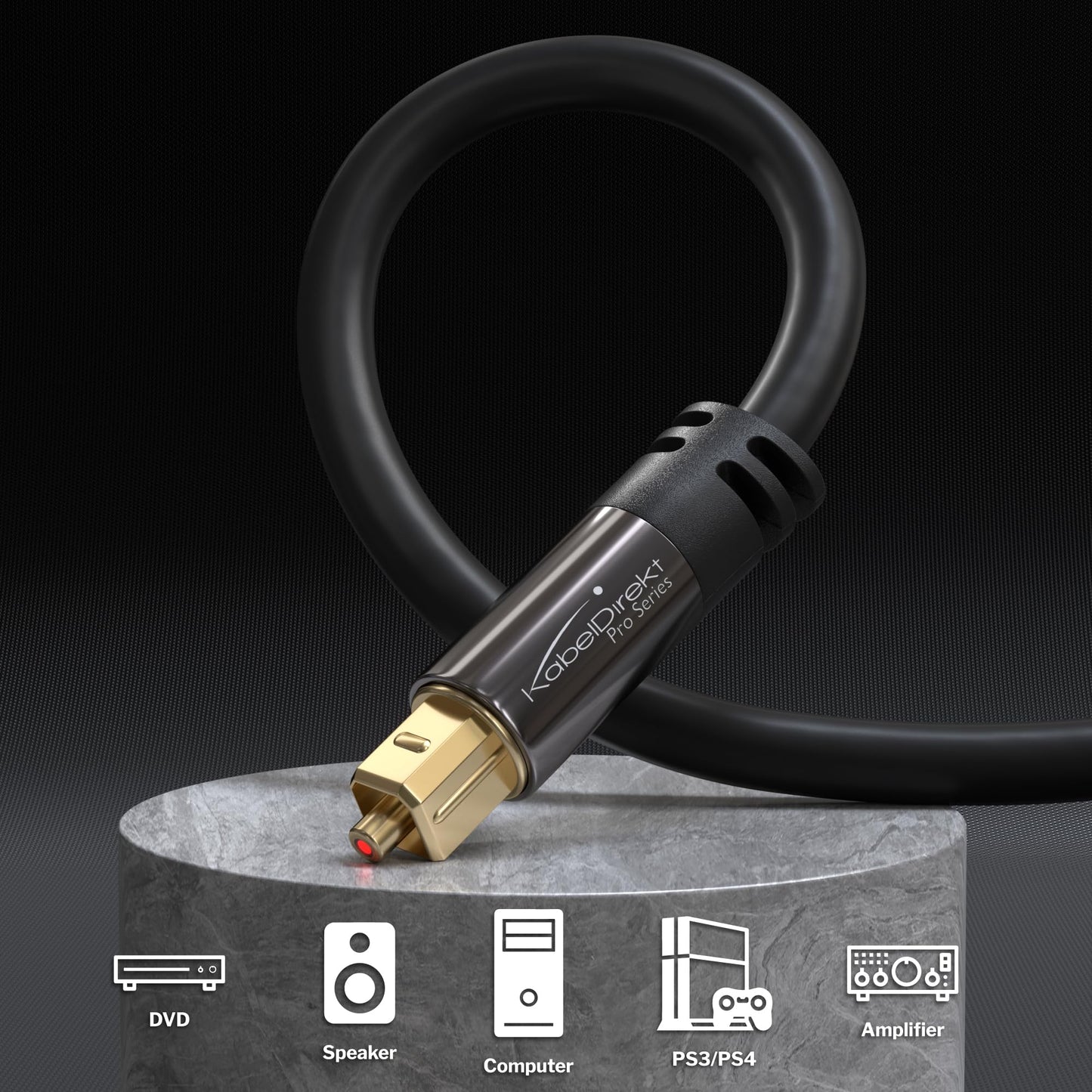 KabelDirekt - 5x TOSLINK cable, optical audio cable - 5m - fiber optic cable for soundbar (TOSLINK to TOSLINK, digital S/PDIF cable, stereo system/amplifier, home cinema, Xbox One/PS4) - 1562