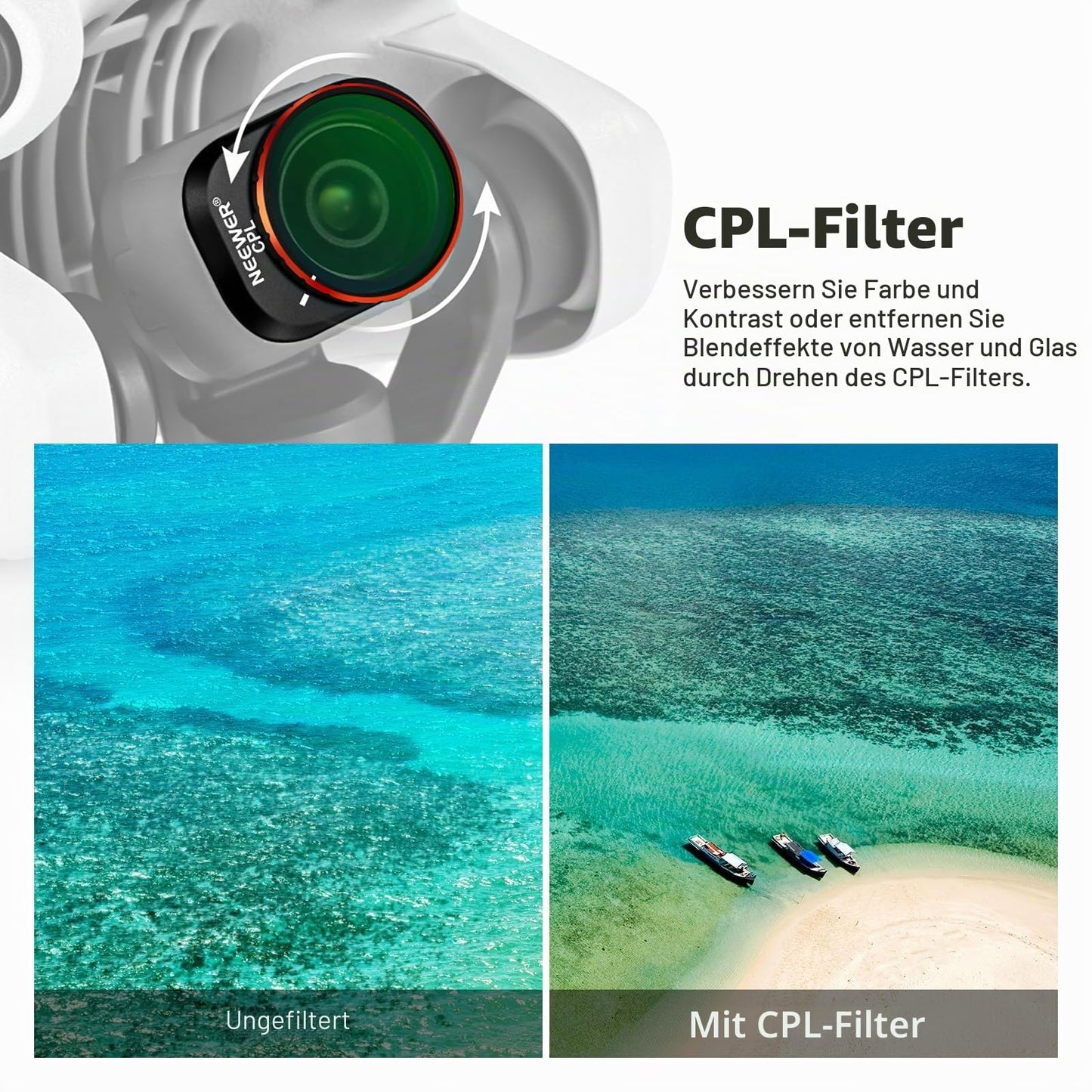 NEEWER filter set compatible with DJI Mini 4 Pro, ND8/16/32/64/128/256/1000, ND8/PL, ND16/PL, ND32/PL, ND64/PL, LPR, CPL, Black Diffusion 1/4 filter for a cinematic fog effect, FL-B05 - 10105745