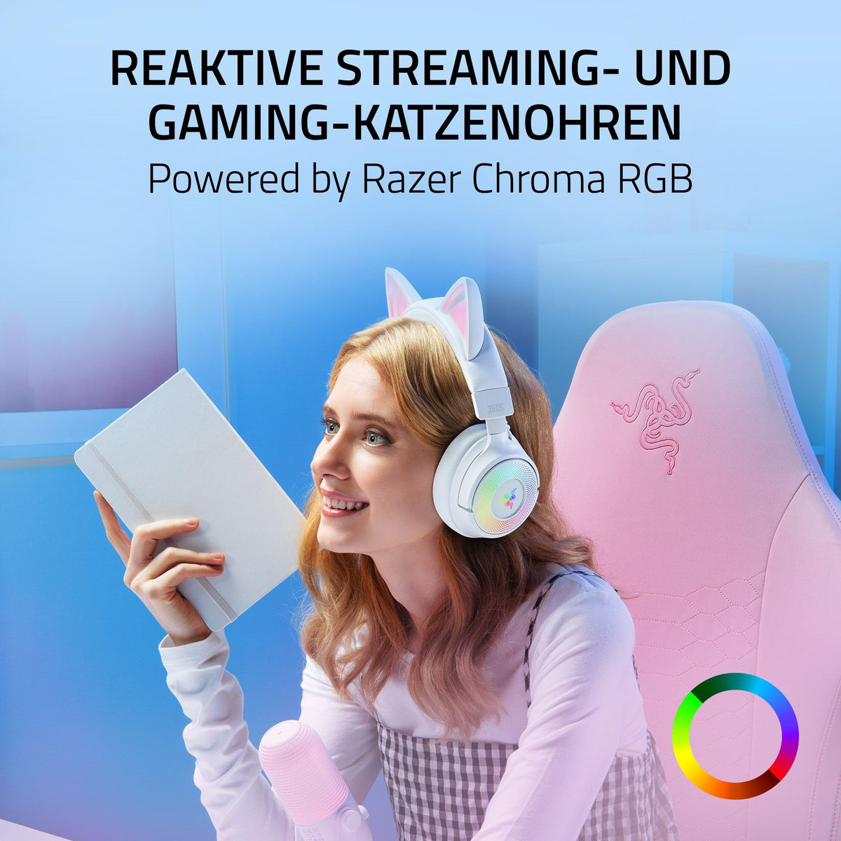 Razer Kraken Kitty V3 Pro - Wireless RGB Kitty Headset for Gaming - Reactive Streaming Cat Ears - Triforce 40mm Drivers - Hyperspeed Wireless & Bluetooth - THX Spatial Audio | White - RZ04-05170400-R3M1