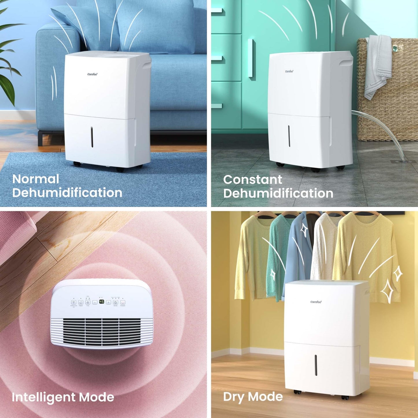 Comfee dehumidifier MDDF-20DEN7, 20L/24h, room size approx. 100m³ (40m²), APP-enabled WiFi control - MDDF-20DEN7-WF