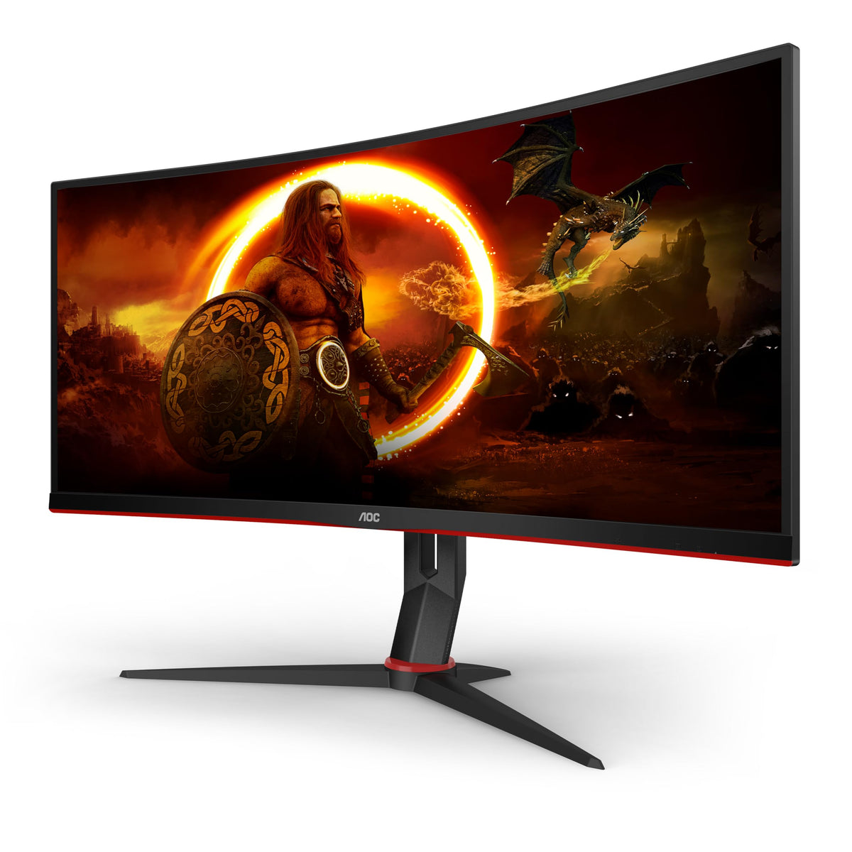 AOC Gaming CU34G2X - Monitor curbat WQHD de 34 inch, 144 Hz, 1ms, FreeSync Premium (3440x1440, HDMI, DisplayPort, USB Hub) negru/roșu - CU34G2X/BK