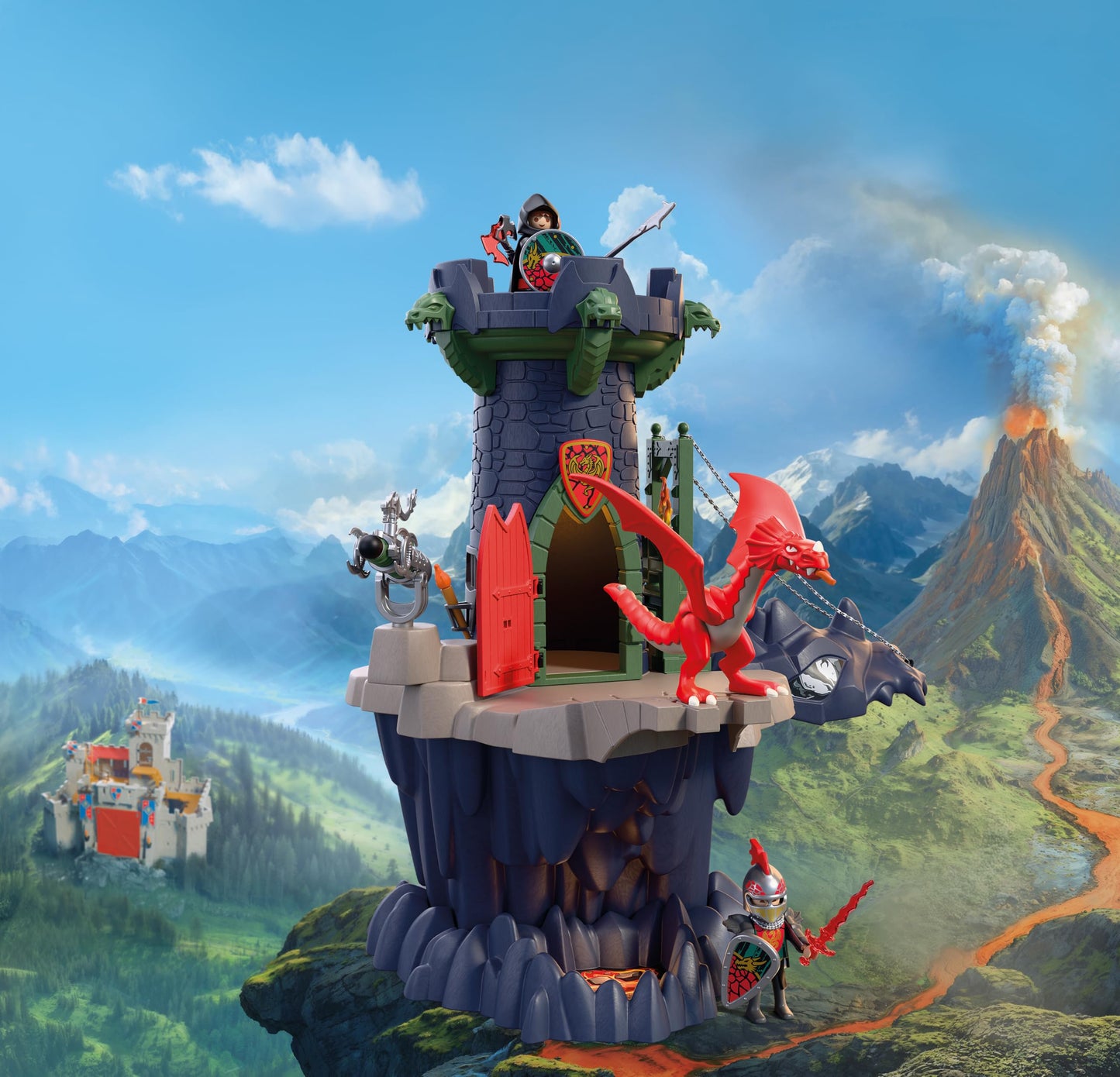 PLAYMOBIL | Knights | Dragon Knight Tower | Tower with dragons, drawbridge and dragon head cave | Knight's castle toy for children aged 4 and over 72113