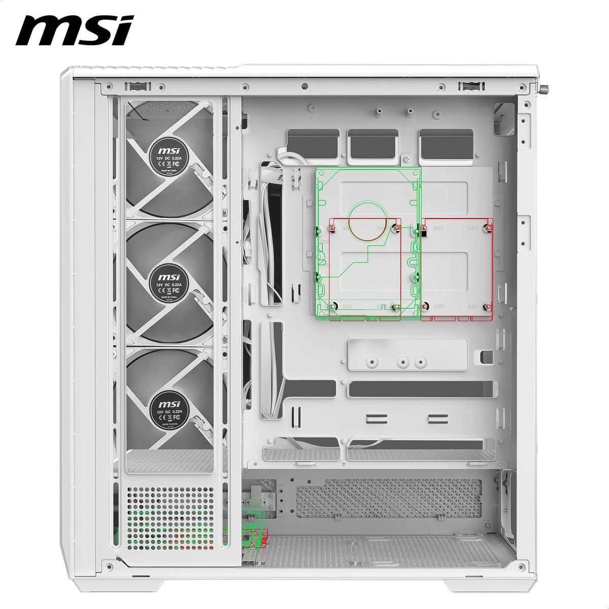 MSI MAG PANO 130R PZ White - Mid-Tower Gaming PC Case - 306-7G32W21-HH9