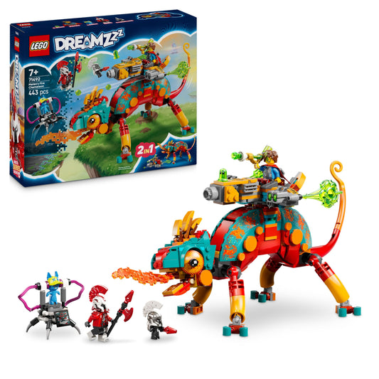LEGO DREAMZzz Mateos Fire Chameleon - animal figure that transforms into a toy jet & mech or a guardian - building set for girls and boys aged 7 and up including 2 minifigures - gift 71492