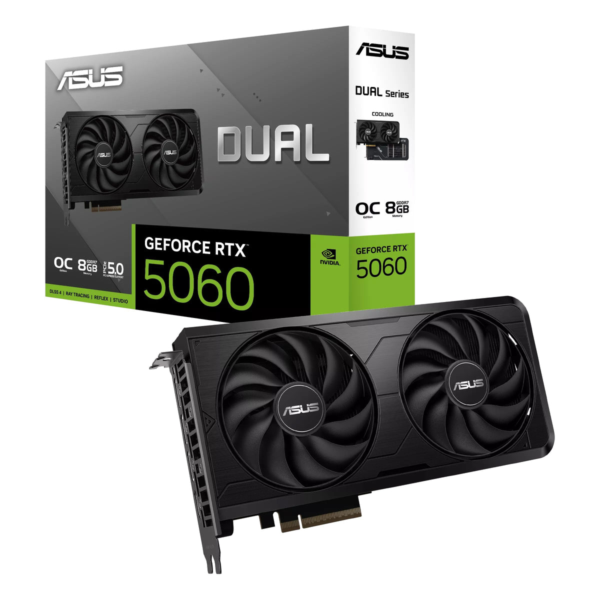 ASUS Dual NVIDIA GeForce RTX 5060 EVO OC Edition, 8 GB placă grafică GDDR7, 128 biți, PCIe 5.0, 2.5 ventilatoare Axial-Tech, 1 HDMI 2.1, 3 DisplayPort 2.1, GPU Tweak III, Negru, DUAL-RTX5060-OTX5060 - DUAL-RTX5060-O8G-EVO