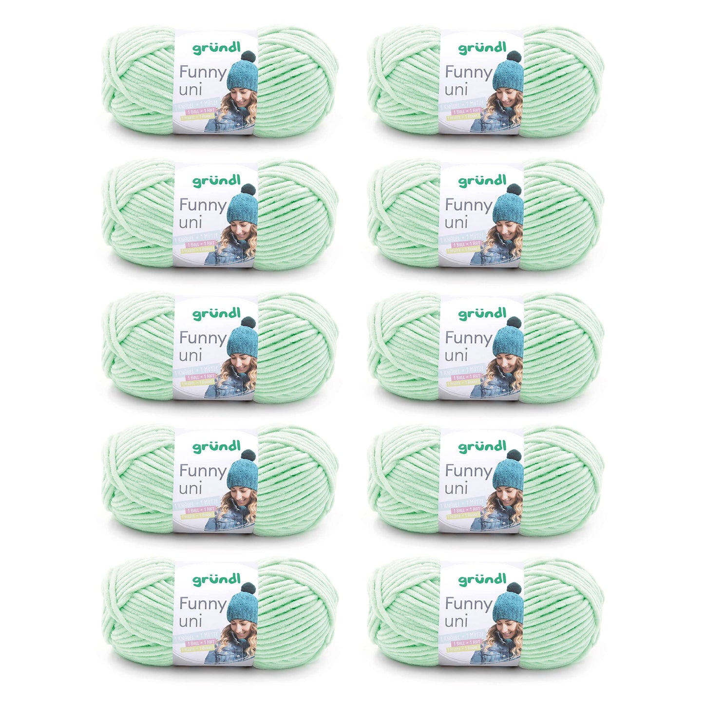 Gründl Wolle Funny uni - soft chenille wool for crocheting - cuddly and skin-friendly - 100% polyester - 10 balls 100 g / 120 m - needle size 5-6, pastel green - 3442-04