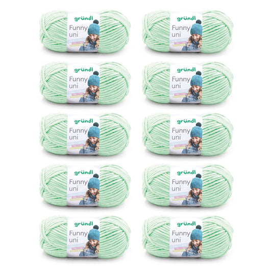 Gründl Wolle Funny uni - lână moale tip chenille pentru croșetat - pufoasă și delicată cu pielea - 100% poliester - 10 sculuri 100 g / 120 m - mărimea acului 5-6, verde pastel - 3442-04