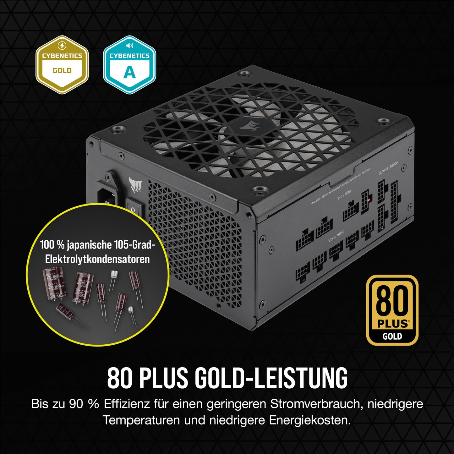 Corsair RM850x SHIFT Fully Modular ATX Power Supply - Modular Side Interface - ATX 3.1 & PCIe 5.1 Compatible - Zero Speed Fan Mode - 105°C Capacitors - 80 PLUS Gold Efficiency - Black - CP-9020252-EU
