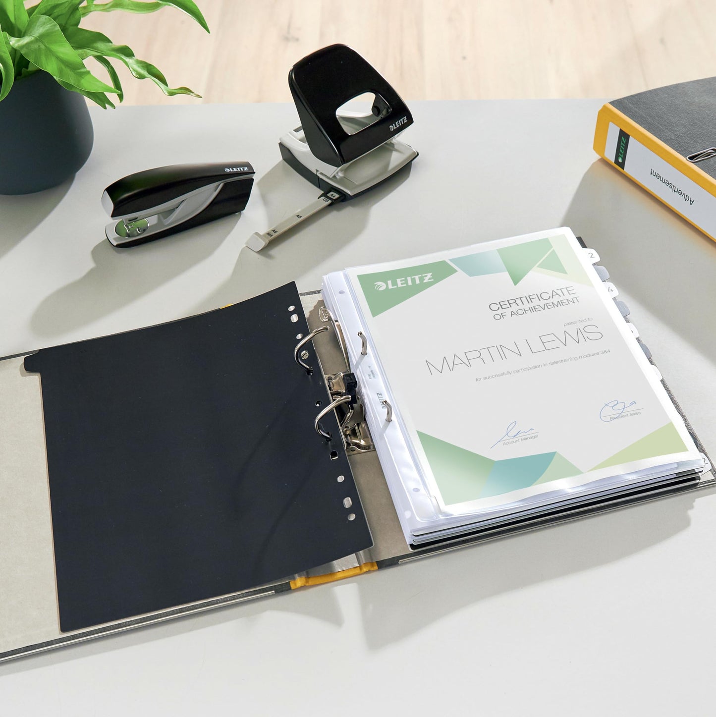 Leitz quality folders, pack of 20, the original, DIN A4 narrow file folder, 5 cm wide, cloud marble paper, recycled folder, Blue Angel, with 180° mechanics, highest stability, yellow, 10505015 - 10505015-20