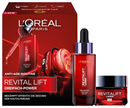 L'Oréal Paris Triple Power Anti-Aging Set, Serum 30 ml and Day Cream 50 ml, with triple effect, against wrinkles, with Pro-Retinol, Hyaluronic acid and Vitamin C, Revitalift Laser, Amazon Exclusive