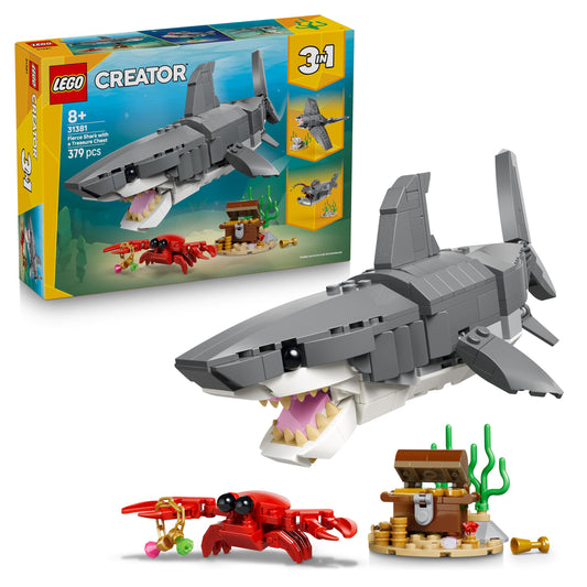 LEGO Creator 3-in-1 Wild Shark Set with Treasure Chest - Creative Toys & Construction Toys - Sea Creatures Building Set with Shark Figure - Gift for Children Ages 8 and Up with 3 Building Options - 31381