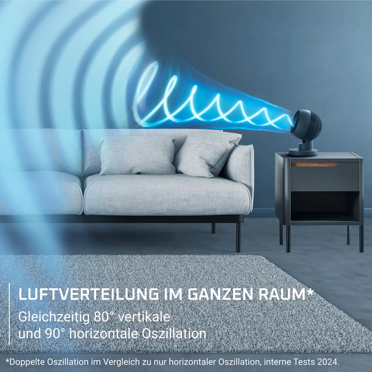 Rowenta Turbo Swift Compact table fan, multi-directional swivel function, up to 50% energy saving, 12 speed levels, 12h timer, compact design, extremely quiet, blue, QV2540F0