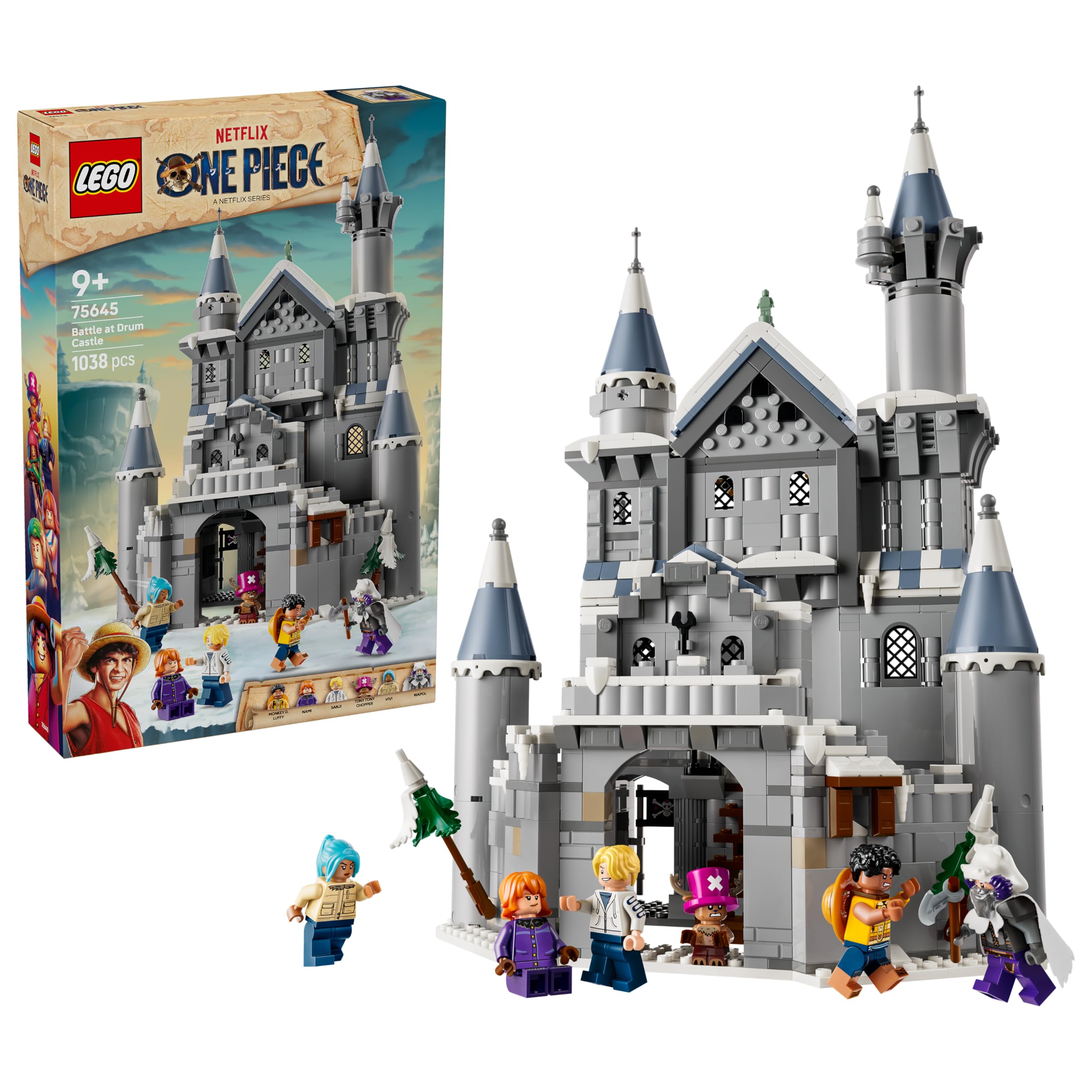 LEGO ONE PIECE Duel in Drumm Castle - model building with 6 minifigures including Luffy, Nami and Chopper - children's room decoration and gift for boys, girls and fans aged 9 and over - 75645