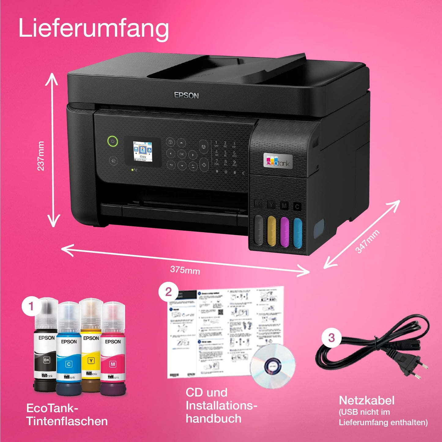 Epson EcoTank ET-4800 ink tank printer | for Home & Small Offices | WiFi & Ethernet| A4 | Print, Copy, Scan, Fax | 3.7cm LCD display screen | ADF | Includes ink for up to 3 years