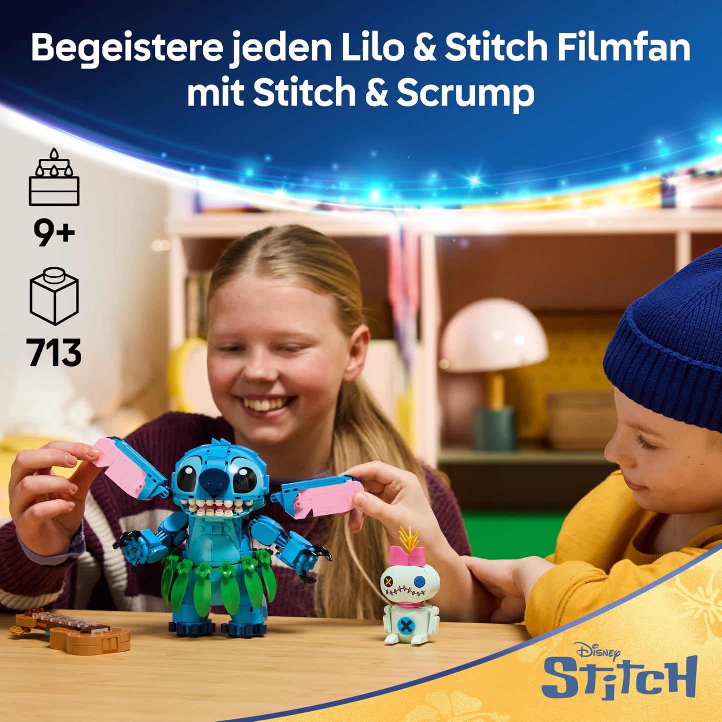 LEGO | Disney Stitch and Scrump - 2 figures with accessories including ukulele as room decoration - birthday gift for girls, boys and film fans aged 9 and over - 43296