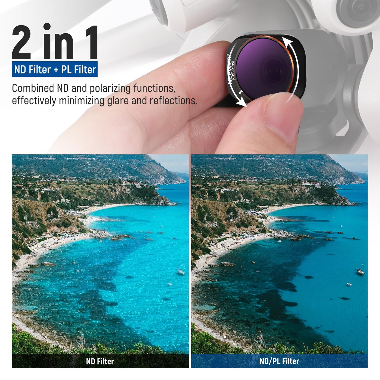 NEEWER filter set compatible with DJI Mini 4 Pro, ND8/16/32/64/128/256/1000, ND8/PL, ND16/PL, ND32/PL, ND64/PL, LPR, CPL, Black Diffusion 1/4 filter for a cinematic fog effect, FL-B05 - 10105745