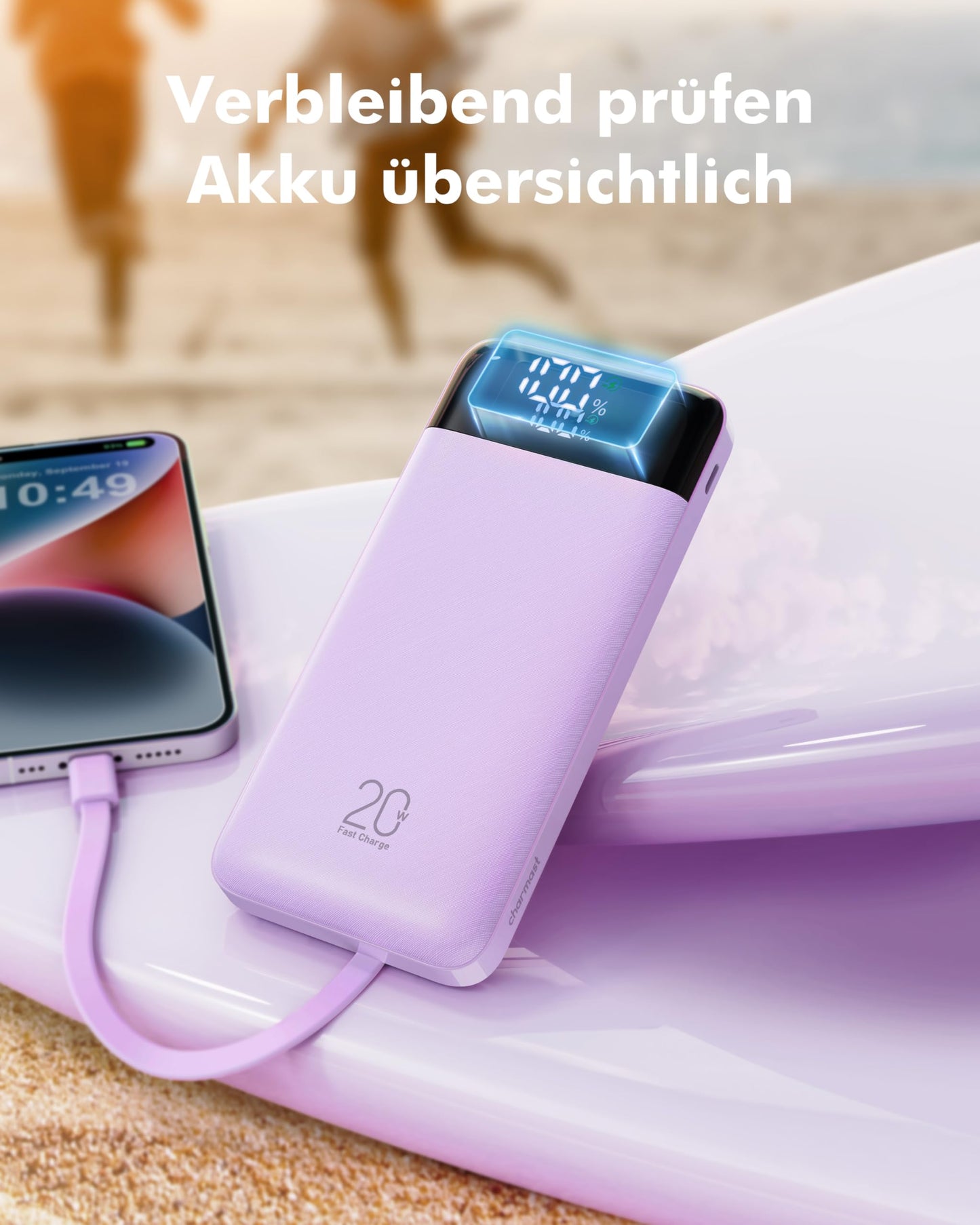 Charmast Power Bank, 22.5W Power Bank 20000mAh with 4 Cables-Purple - C2065