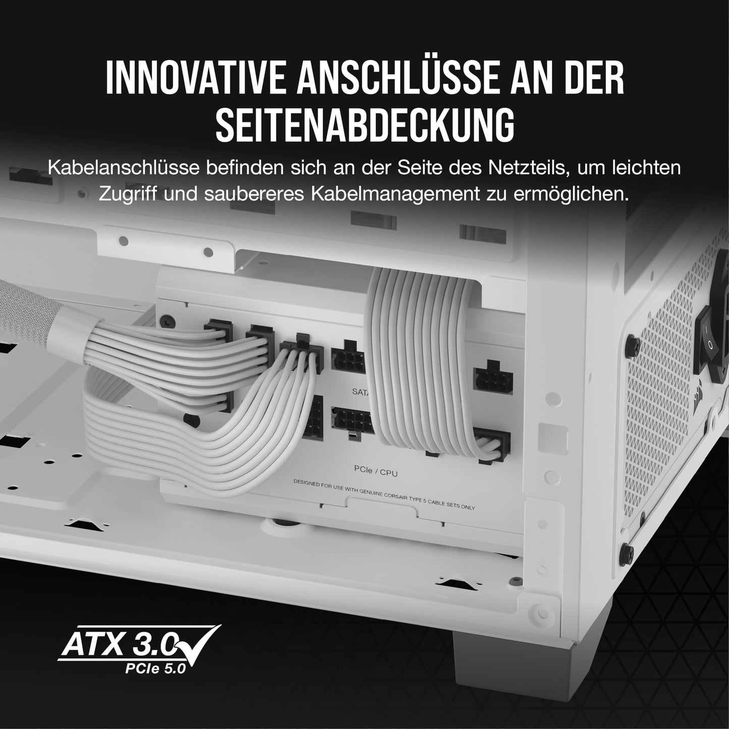 Corsair RM850x SHIFT Fully Modular ATX Power Supply - Modular Side Interface - ATX 3.1 & PCIe 5.1 Compatible - Zero Speed Fan Mode - 105°C Capacitors - 80 PLUS Gold Efficiency - White - CP-9020274-EU