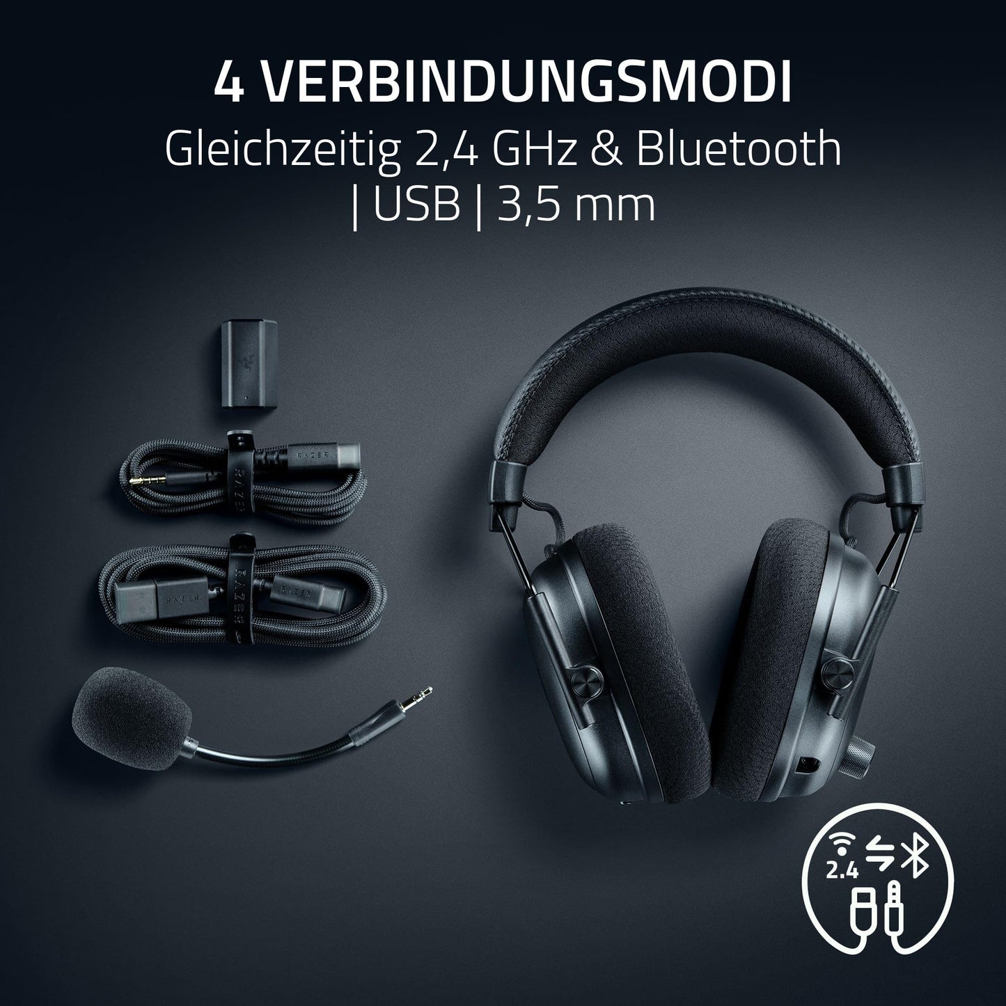 Razer BlackShark V3 Pro - Wireless e-sports headset with ANC noise cancellation - 50mm audio driver - Detachable microphone - Wireless 2.4 GHz & Bluetooth - FPS profiles - PC/Mac | Black - RZ04-05400100-R3M1