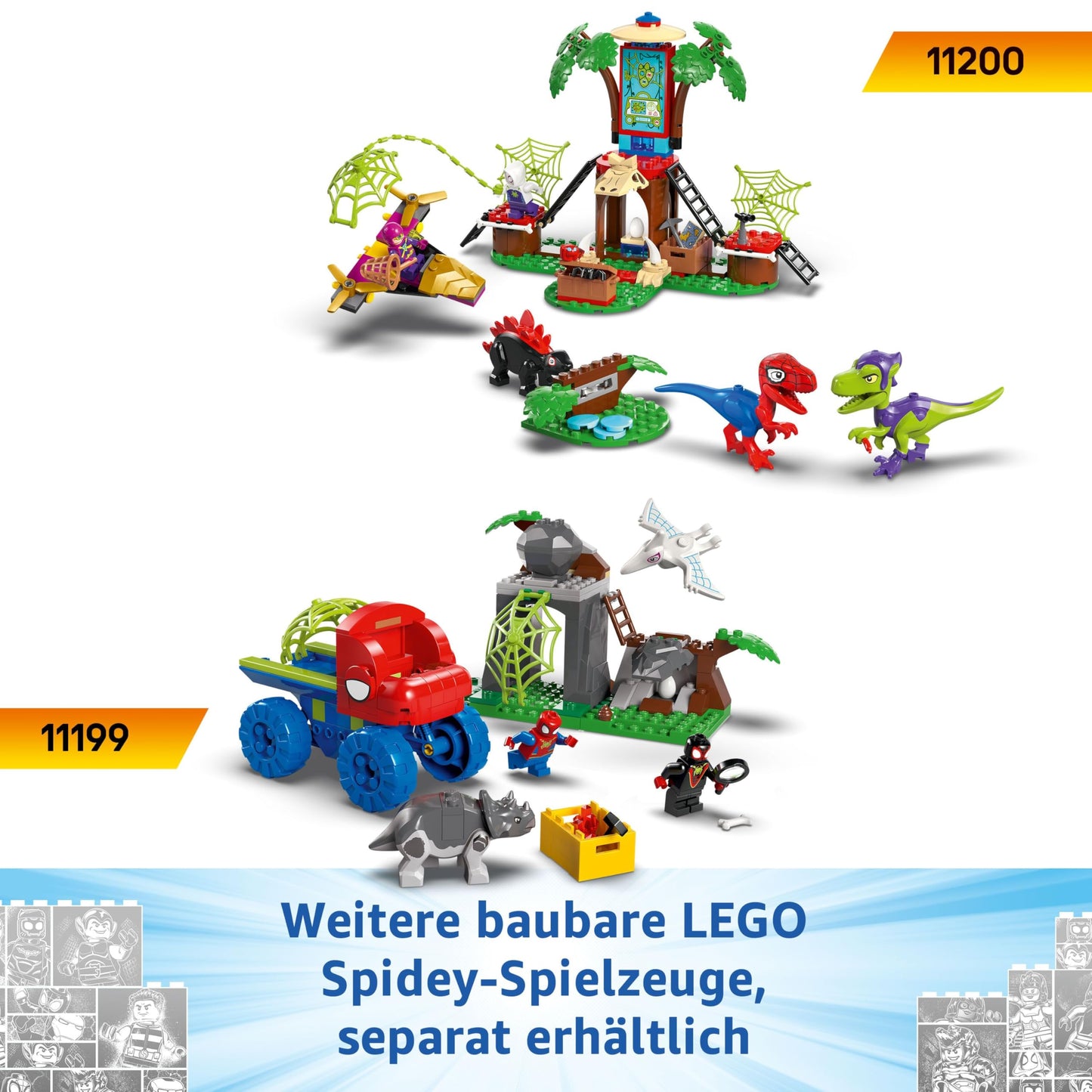 LEGO Marvel action fun with Spin and Electro in their dinosaur speedsters, buildable superhero car for boys and girls aged 4 and up, hero set with toy car, Spidey and his super friends 11198