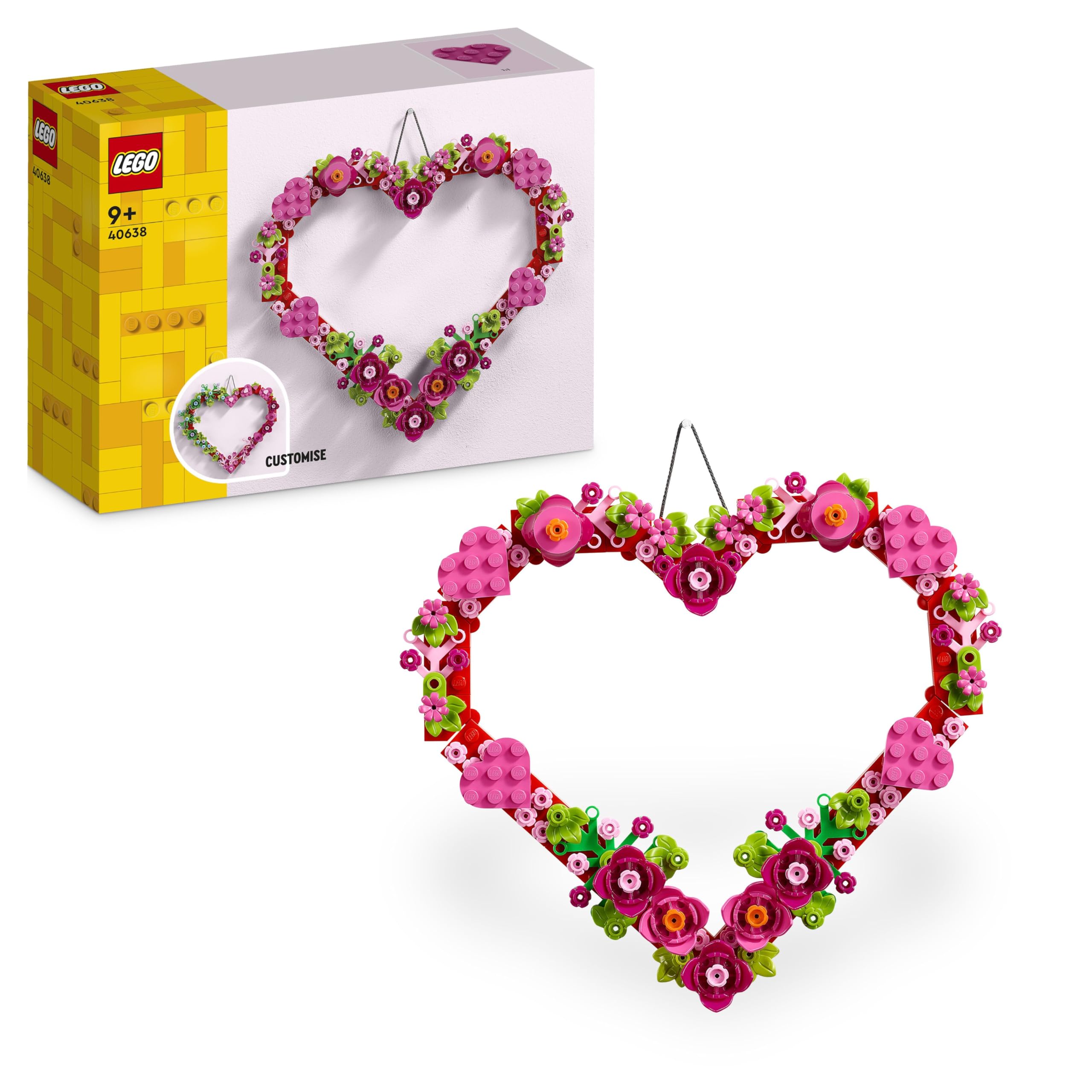 LEGO Iconic heart decoration - toy for children - gift for girls and boys aged 9 and over - decorative living room - gift idea for a birthday - model building heart ornament for building and displaying 40638