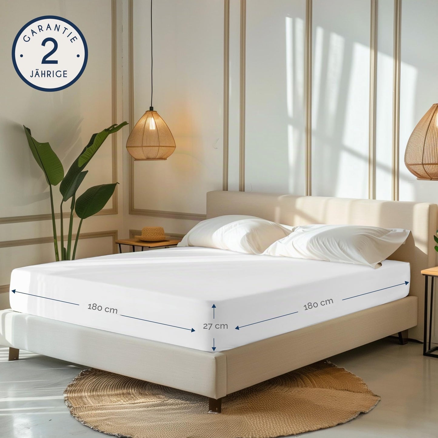 Dreamzie - fitted sheet 180x200cm - cotton Oeko Tex certified - white - 100% jersey fitted sheet 180x200 - DHC_180x200_Wh_2