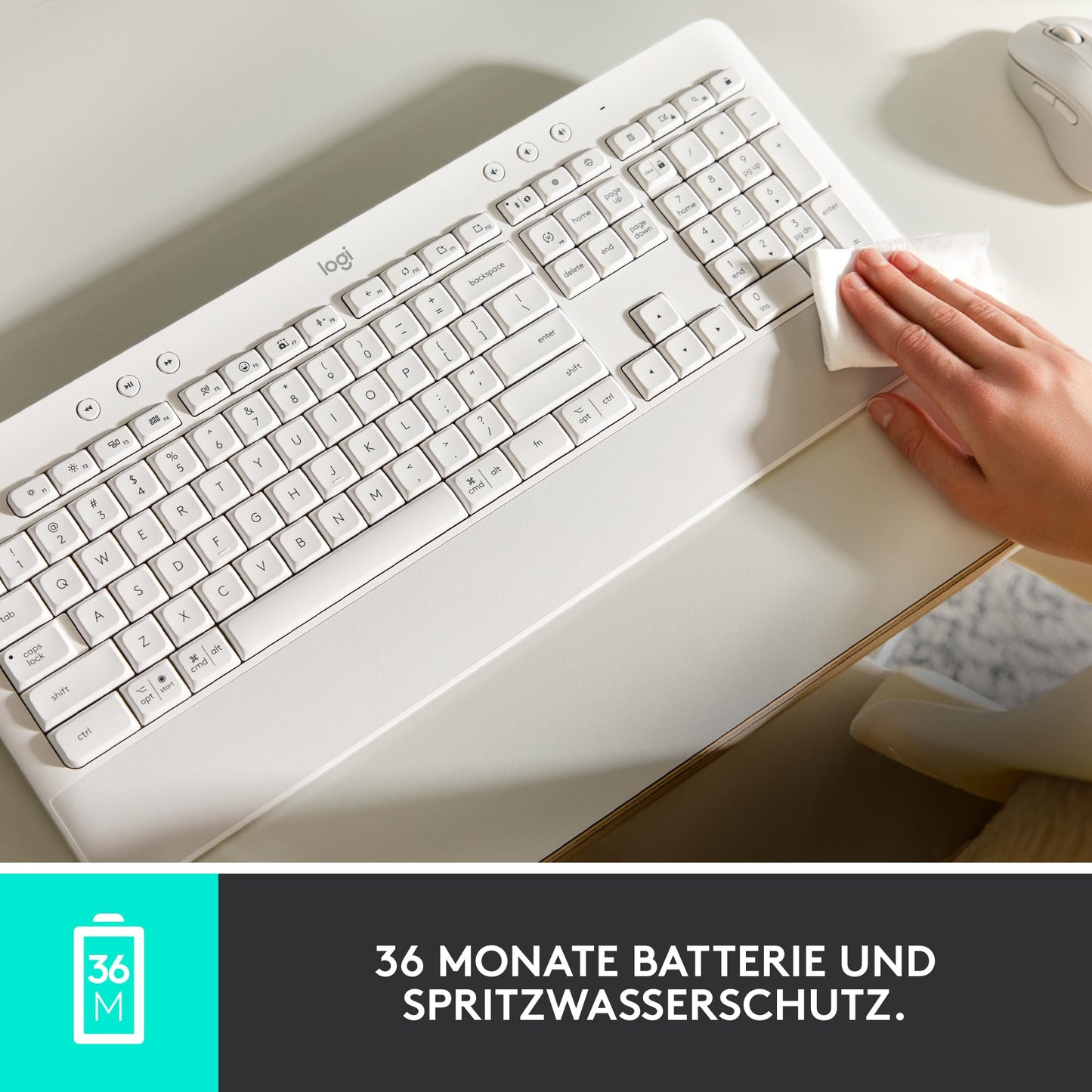 Logitech Signature K650 Comfort wireless keyboard with wrist rest, BLE Bluetooth/Logi Bolt USB receiver, soft-touch keyboard, Numpad, PC/Windows/Mac, German QWERTZ - Gray - 920-010913