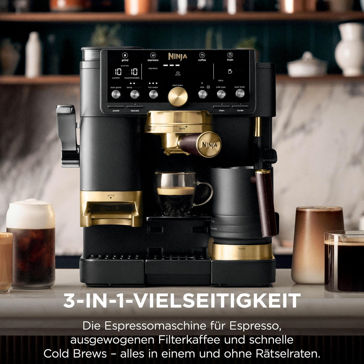Ninja Luxe Café Pro David Beckham 3-in-1-Masina de cafea Negru și Aur - ES771EUBK