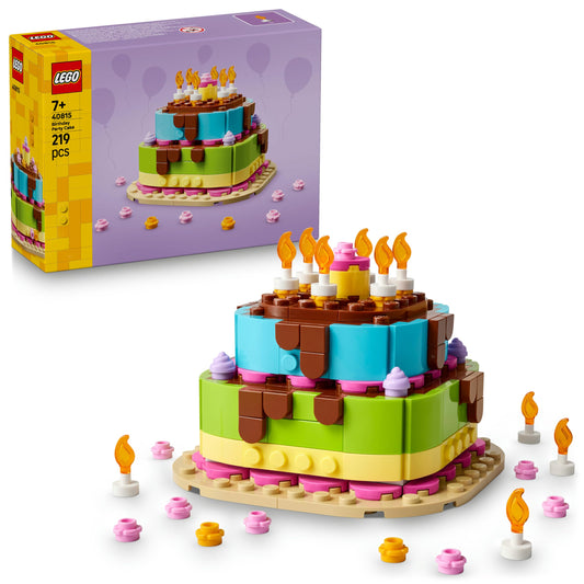 LEGO birthday cake toy - craft set for children with 10 candles, icing and colorful flowers as room decoration - gift idea for girls, boys and families aged 7 and over - 40815