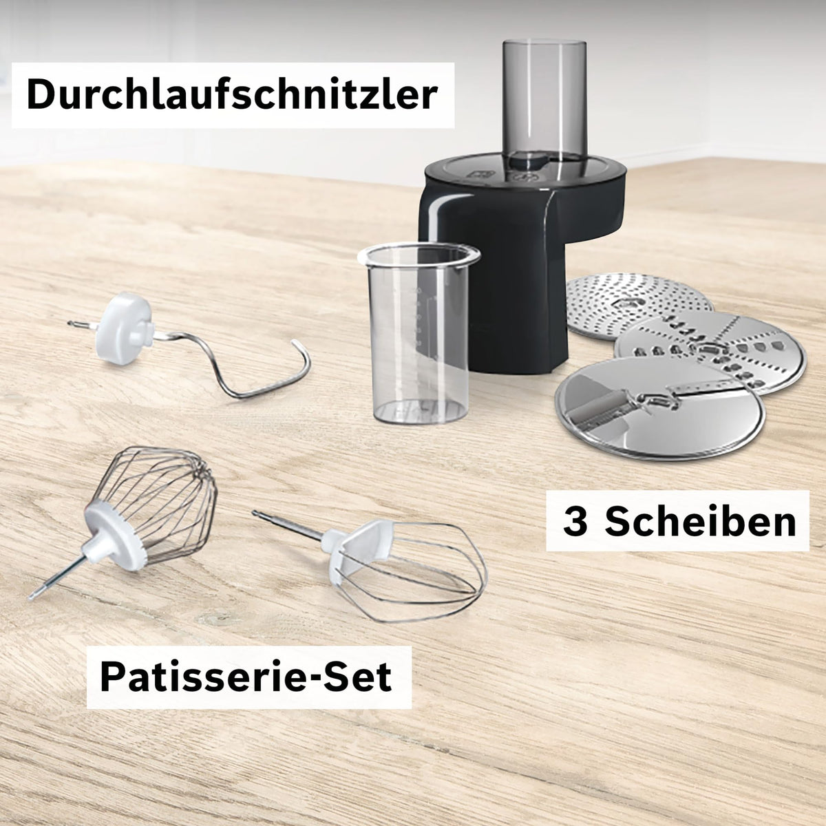 Bosch Kitchen Machine Series 2, compact kitchen machine, stainless steel bowl 3.8 L, kneading hook, stainless steel whisk and mixing beater, continuous slicer, 3 discs, 700 W, red, MUMS2ER01