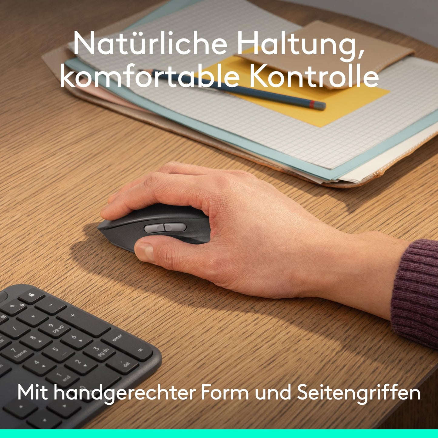 Logitech Signature Comfort M840 L Wireless Mouse is a Bluetooth mouse with silent clicks, SmartWheel, customizable buttons and multi-device compatibility for Windows, macOS and iPadOS - Graphite - 910-007717