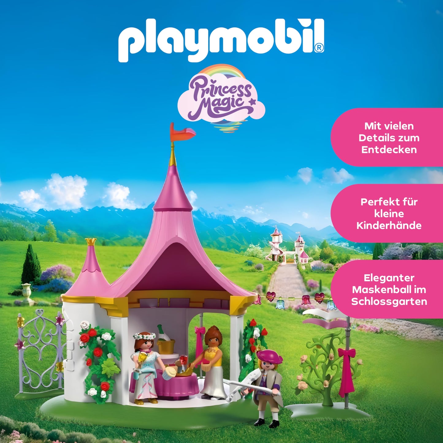 PLAYMOBIL | Princess | Masked ball in the pavilion | 3 figures with pavilion and buffet | Promotes creativity | Princess toy for ages 4+ | 72052