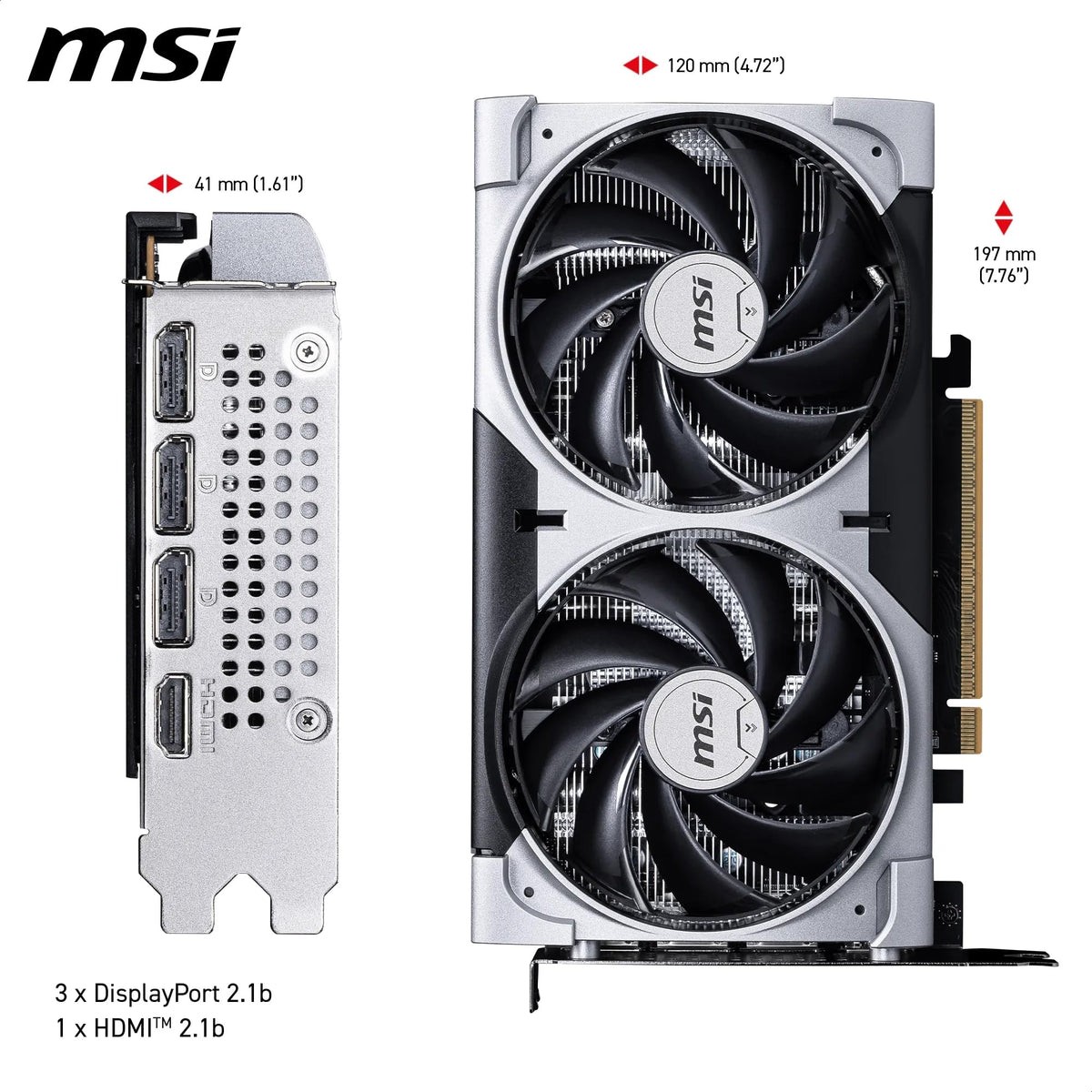 MSI GeForce RTX 5060 8G Ventus 2X OC - 8GB GDDR7 (28Gbps/128-bit), PCIe 5, Boost: 2527 Hz, HDMI 2.1b, DisplayPort 2.1b - V537-002R
