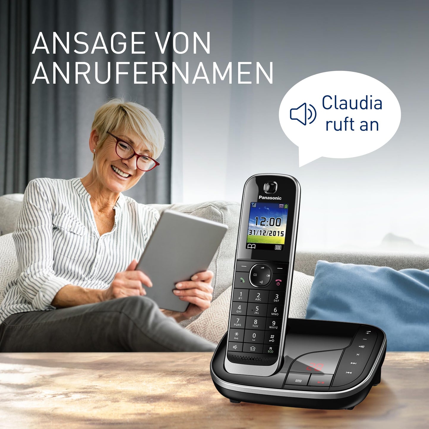 Panasonic KX-TGJ320GB cordless telephone with answering machine, hands-free system, color LCD, DECT security, low radiation, long-lasting battery, black