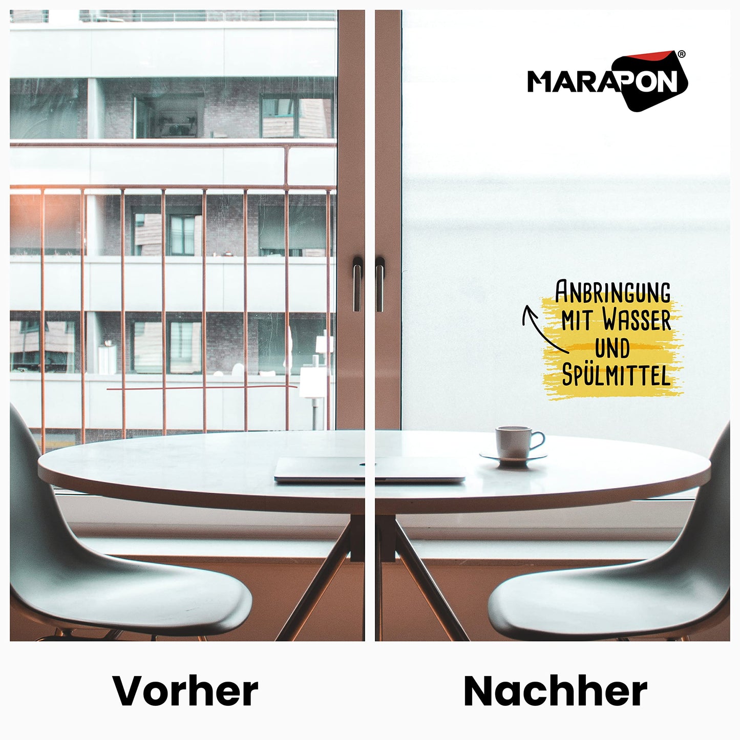 MARAPON window film opaque in matt 1.05x2 m statically adhesive privacy film window, frosted glass film window film opaque from the outside for privacy and UV protection or window decoration - M10520