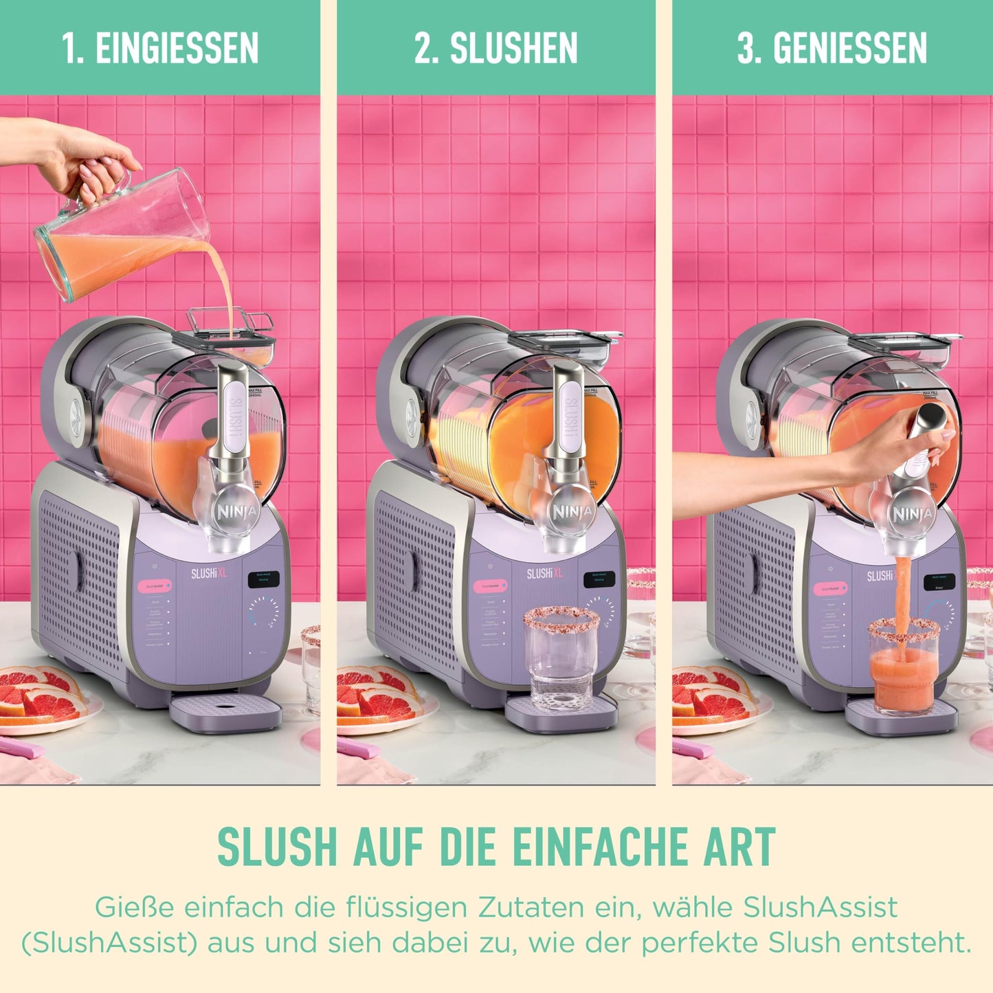 Ninja SLUSHi XL Slush Ice Cream Maker with SlushAssist Technology, Large 3.7L Capacity (Max Capacity 2,840ml), for Slush, Frozen Cocktails and More, Pink FS601EUPK1