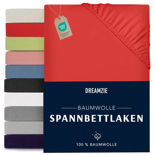 Dreamzie - fitted sheet 160x200cm - cotton Oeko Tex certified - red - 100% jersey fitted sheet 160x200 - DHC_160x200_Rd_2