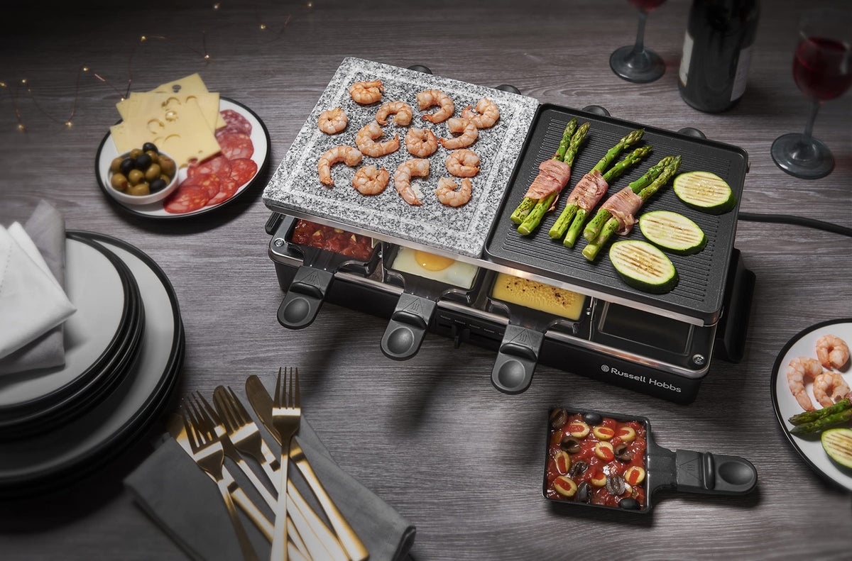 Grătar Raclette Russell Hobbs, 8 persoane, piatră naturală și plăcuță reversibilă - 26280-56
