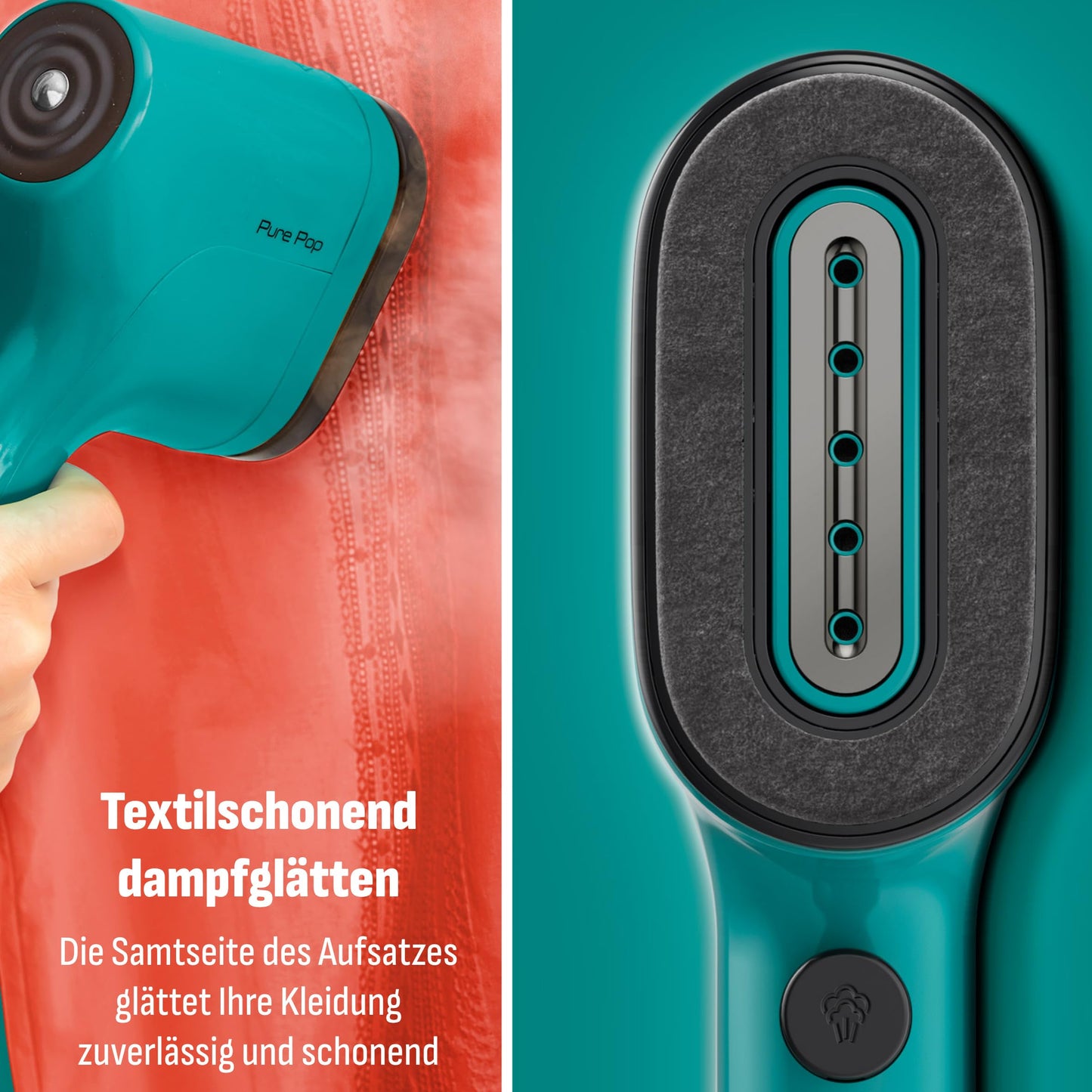 Tefal DT2024 Pure Pop Steam Brush | 1300W | 70ml water tank | removes up to 99.99% of viruses/bacteria/germs | quick heating | 20g/min continuous steam release | Petrol green/black
