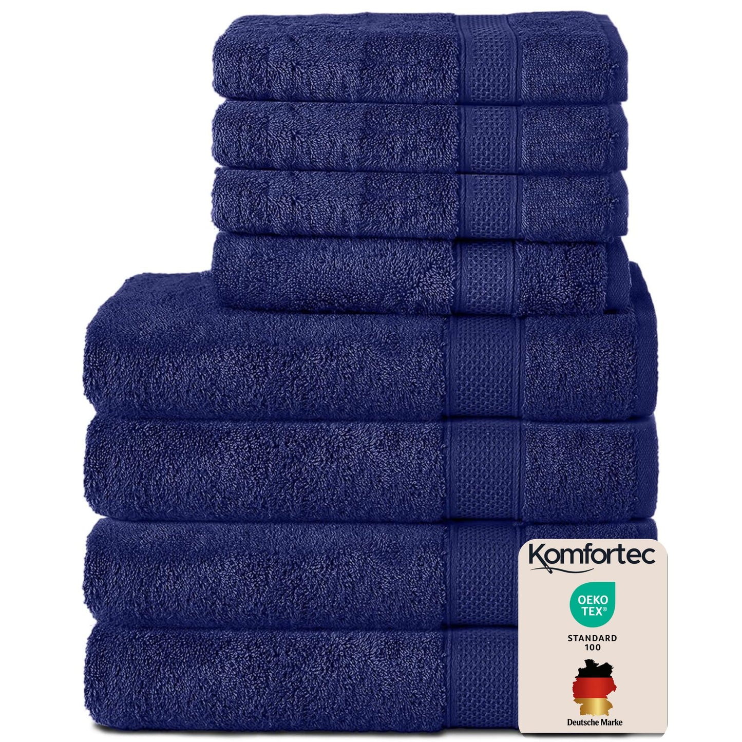 Komfortec set of 8 towels, 4 bath towels 70x140 cm & 4 hand towels 50x100 cm, 100% cotton terry cloth, fluffy and absorbent, navy blue - 4er-50x100-und-4er-70x140-navyblau-amz
