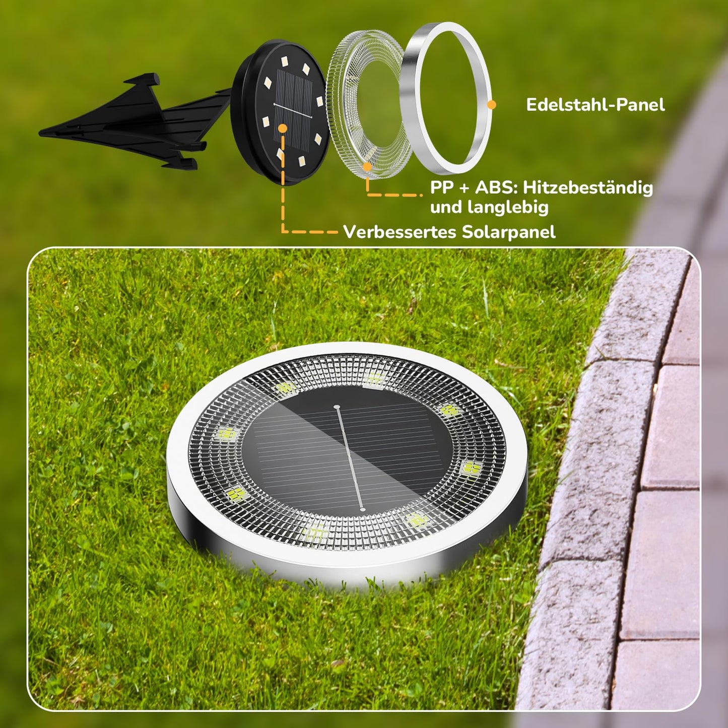 FLOWood solar floor lights outdoor, IP65 waterproof, cool white, 10 pieces - MNDMD
